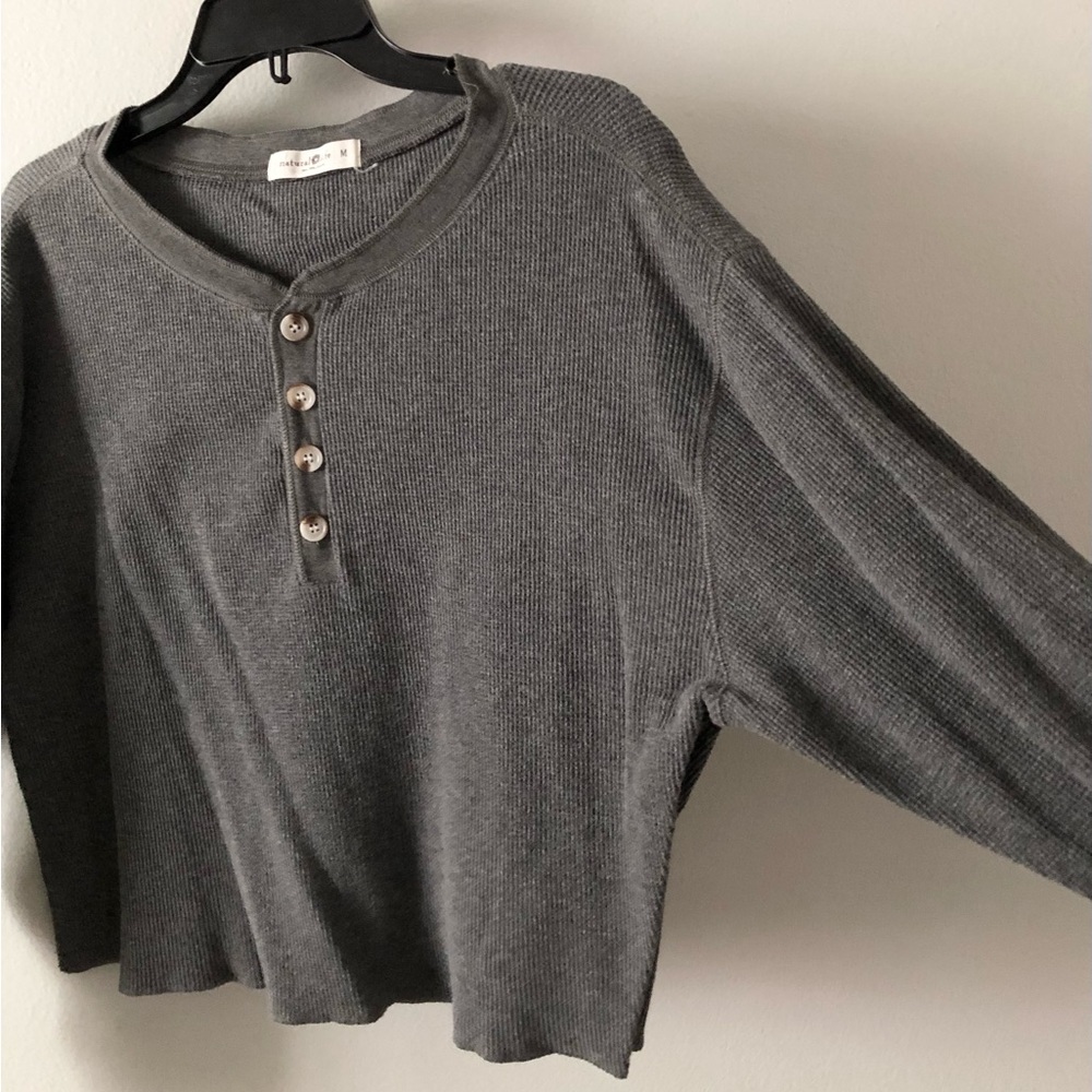 🔥NATURAL LIFE Ribbed Henley Tee Cotton Boho Gray - Picture 3 of 5